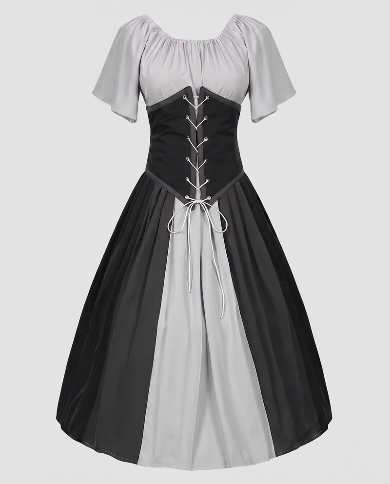 Damen Wickelkleid mit kompliziertem Schnürdesign und fließendem Rock Drune