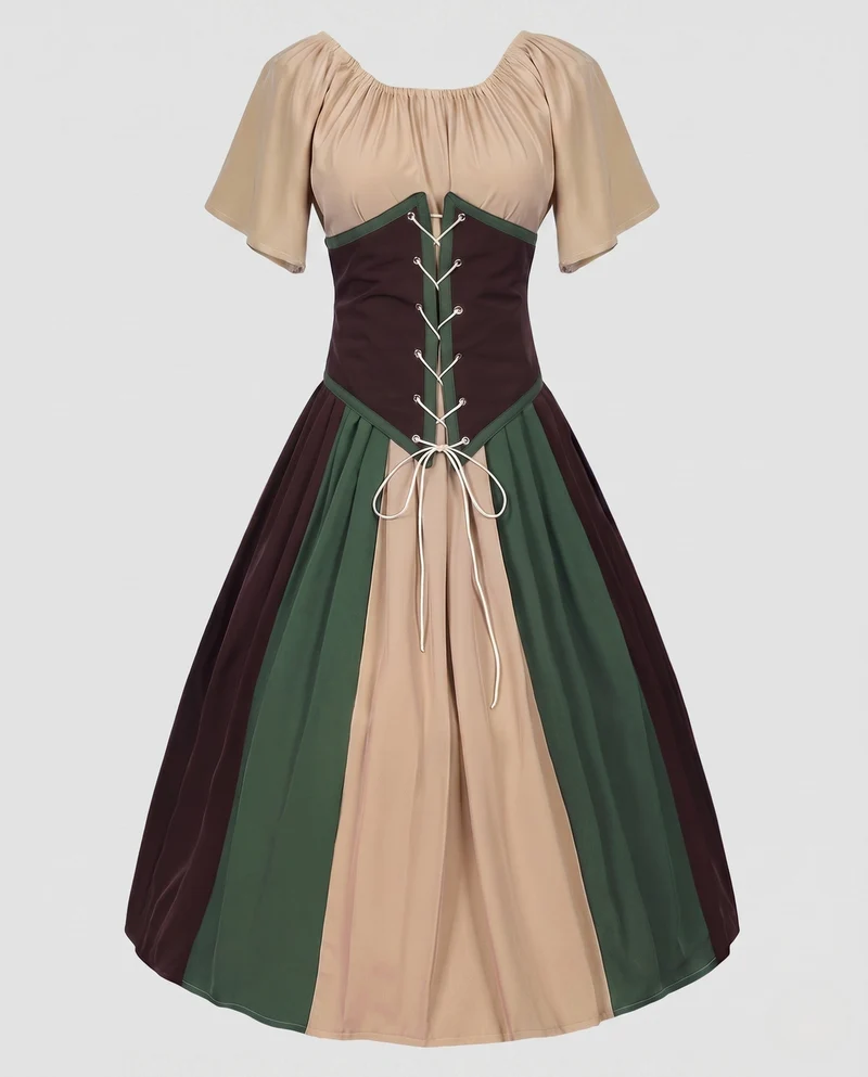 Damen Wickelkleid mit kompliziertem Schnürdesign und fließendem Rock Drune