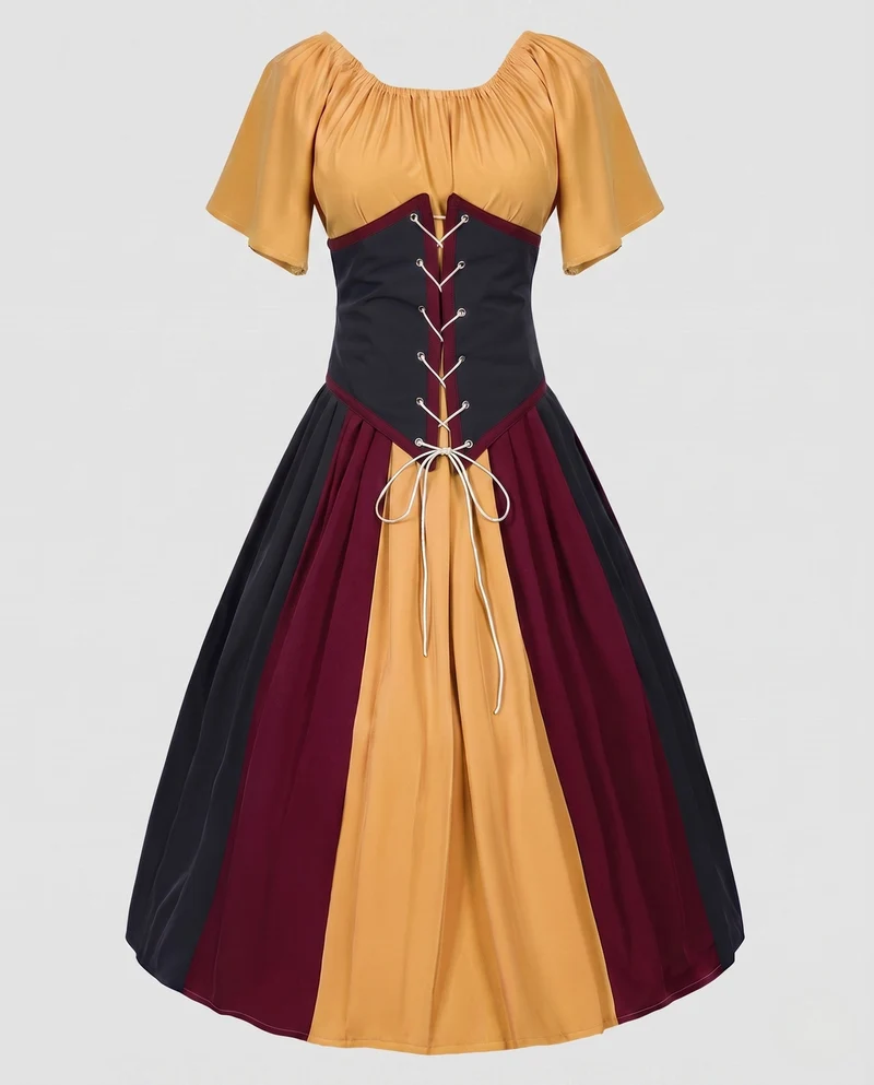 Damen Wickelkleid mit kompliziertem Schnürdesign und fließendem Rock Drune