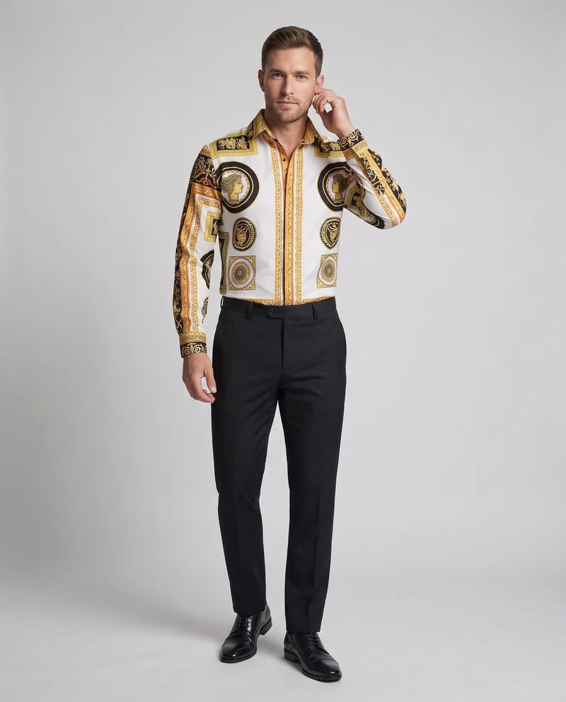Herrenmodehemd mit künstlerischem Druck und eleganten Details Drune