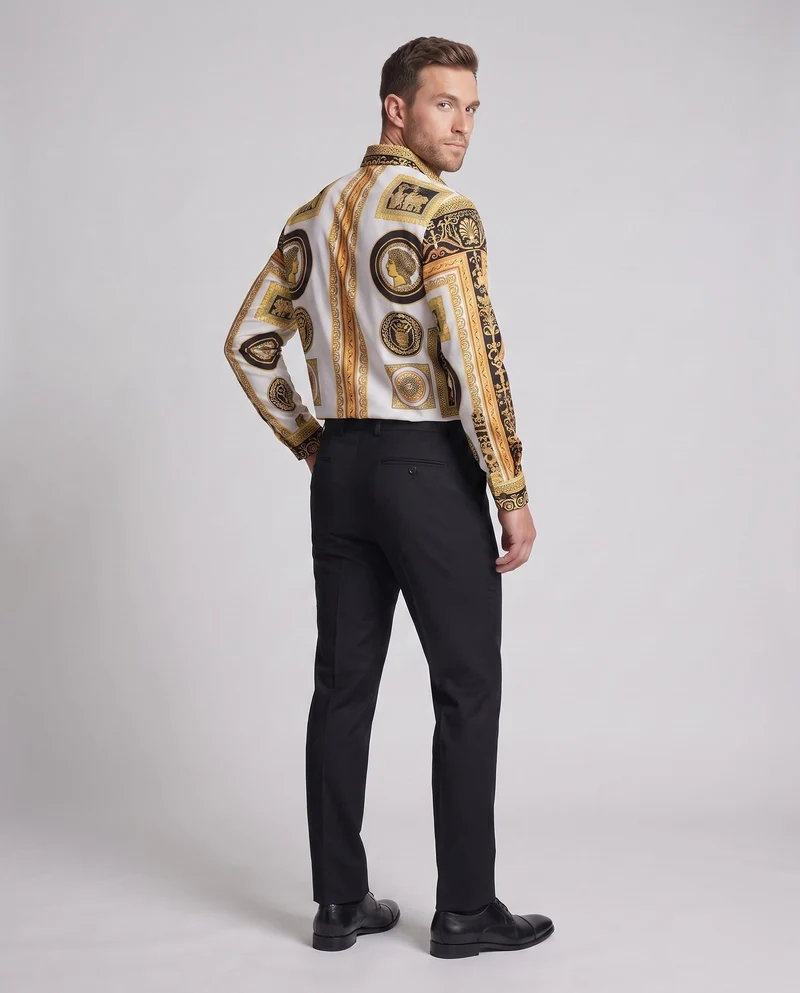 Herrenmodehemd mit künstlerischem Druck und eleganten Details Drune