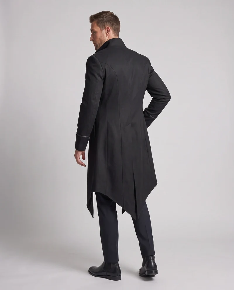 Herren stilvoller Frack mit asymmetrischem Saum und dekorativen Knopfdetails Drune