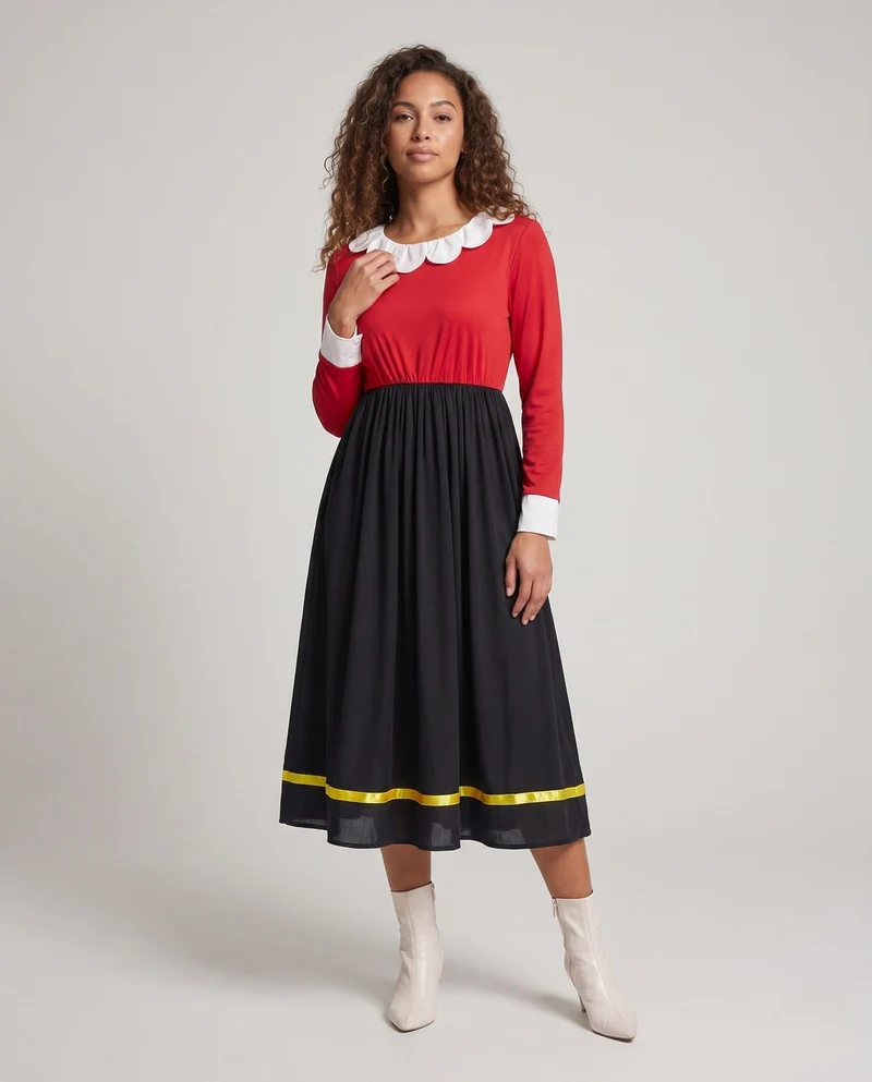 Frauen Elegantes Kleid mit Rüschendetails und Kontrastkragen Drune