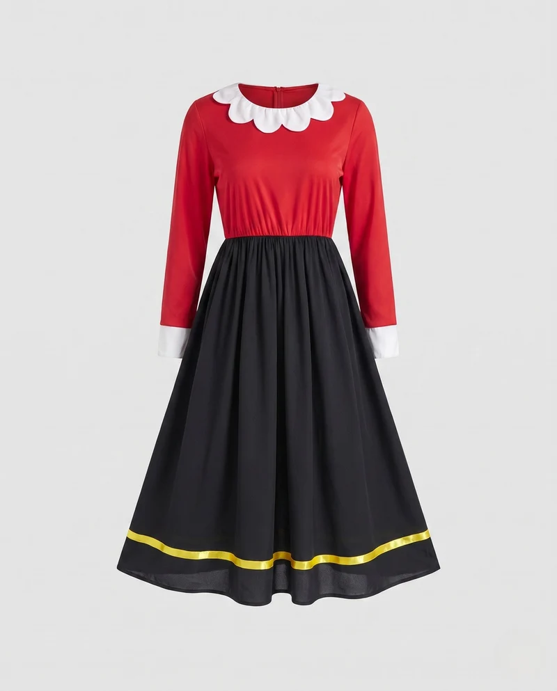 Frauen Elegantes Kleid mit Rüschendetails und Kontrastkragen Drune