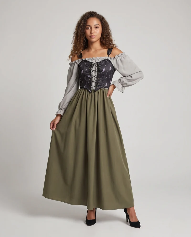 Damen-Traditionskleid mit elegantem Oberteil und fließendem Rock Drune