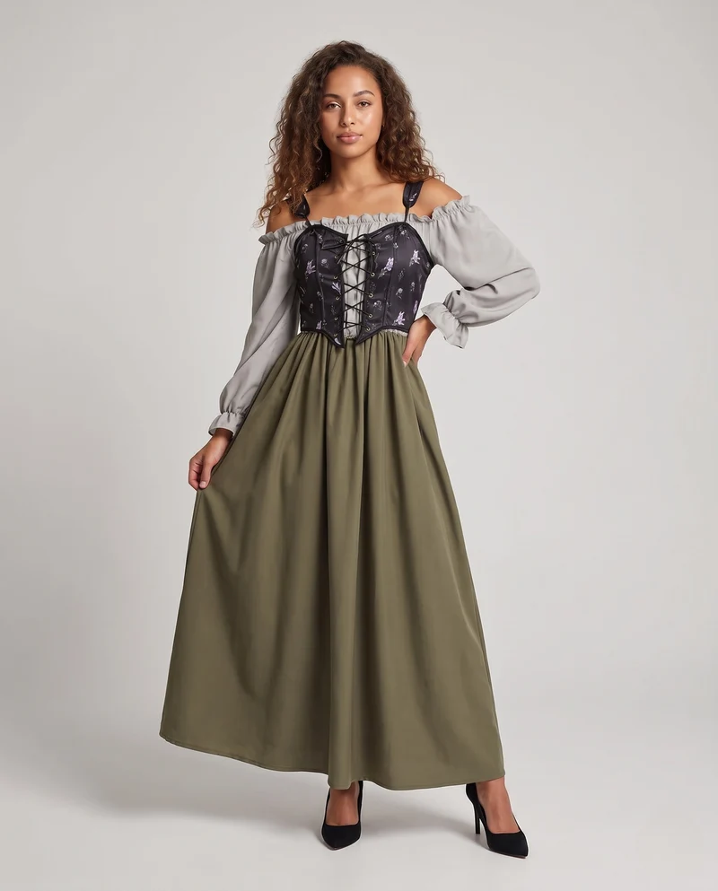Damen-Traditionskleid mit elegantem Oberteil und fließendem Rock Drune