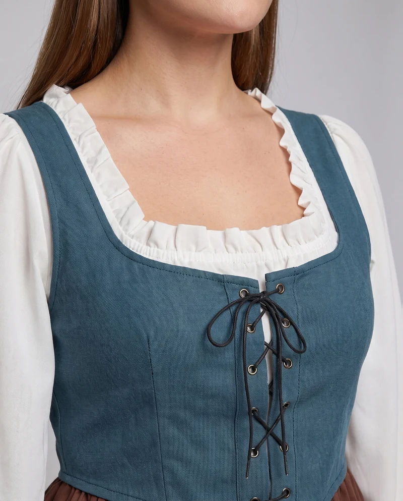 Damen traditionelle Kleid mit romantischem Oberteil und voluminösem Rock Drune