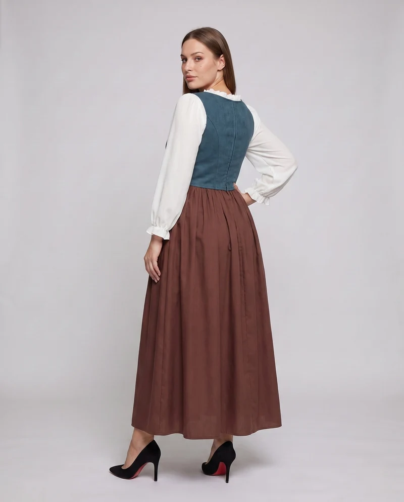 Damen traditionelle Kleid mit romantischem Oberteil und voluminösem Rock Drune