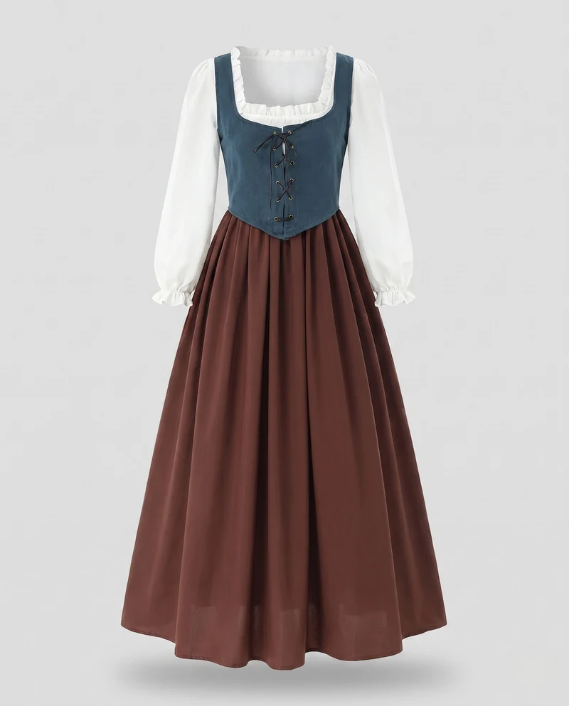 Damen traditionelle Kleid mit romantischem Oberteil und voluminösem Rock Drune