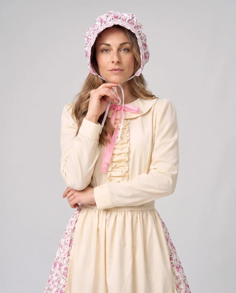 Damen historische Bauernkleid mit Rüschendetail und Baumwollschürze Drune