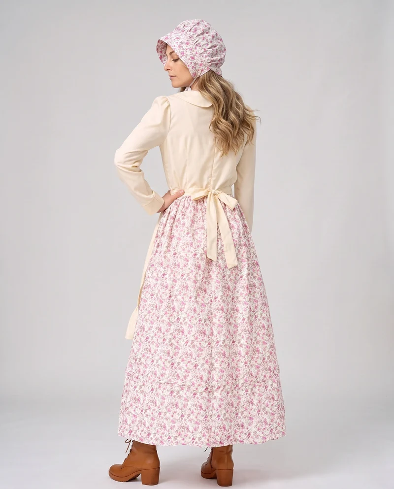 Damen historische Bauernkleid mit Rüschendetail und Baumwollschürze Drune
