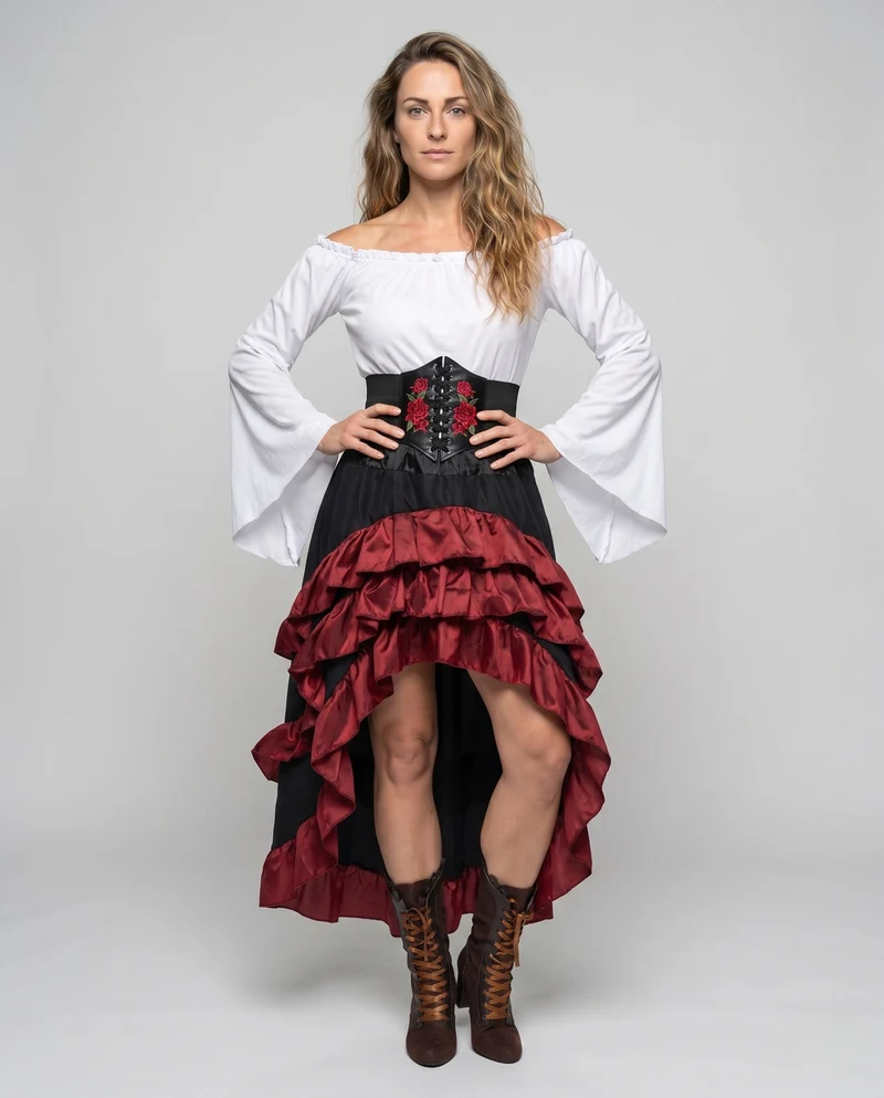 Damen Historisches Kostüm mit Volantrock und Fitted Bodice Drune
