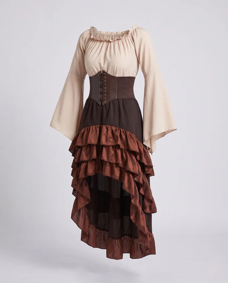 Damen Historisches Kostüm mit Volantrock und Fitted Bodice Drune