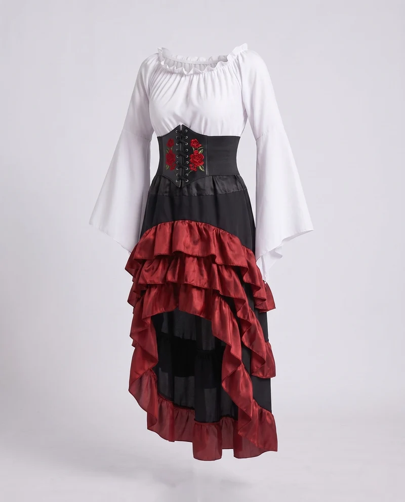 Damen Historisches Kostüm mit Volantrock und Fitted Bodice Drune