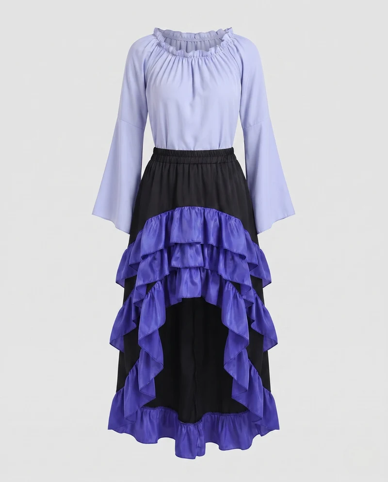 Frauen Historisches Rüschkleid mit Eleganter Korsage und Ausgestellt Rock Drune