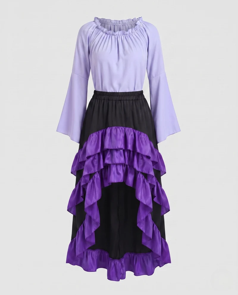 Frauen Historisches Rüschkleid mit Eleganter Korsage und Ausgestellt Rock Drune