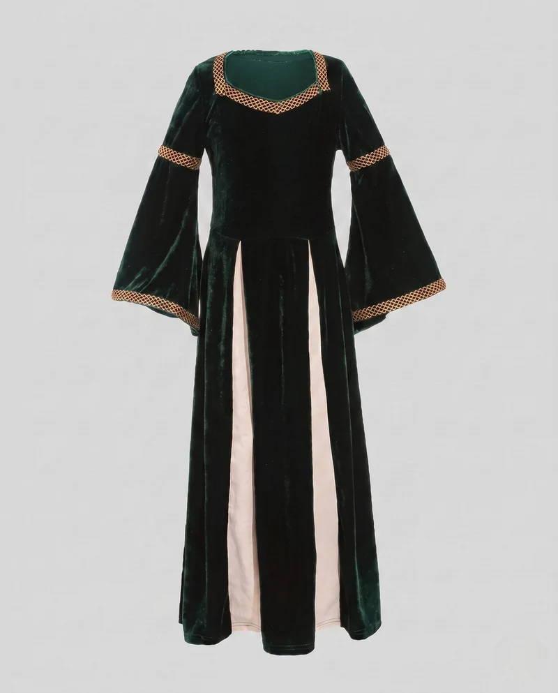 Frauen Historisches Samtkleid mit Ausgestellten Ärmeln und Dekorativem Kragen Drune