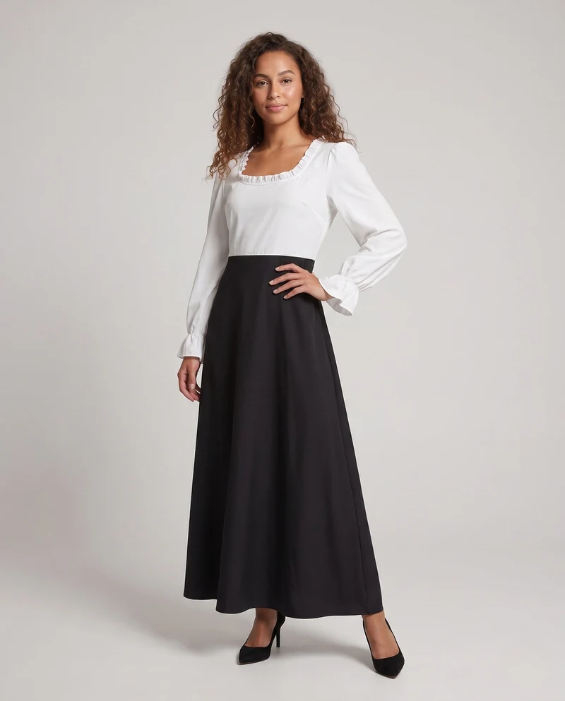 Damenhistorisches Kostümkleid mit modernen Akzenten und Schwungrock Drune