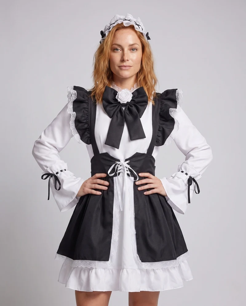 Damenkostüm als elegante Dienstmädchen mit Rüschen und Schleifen Drune