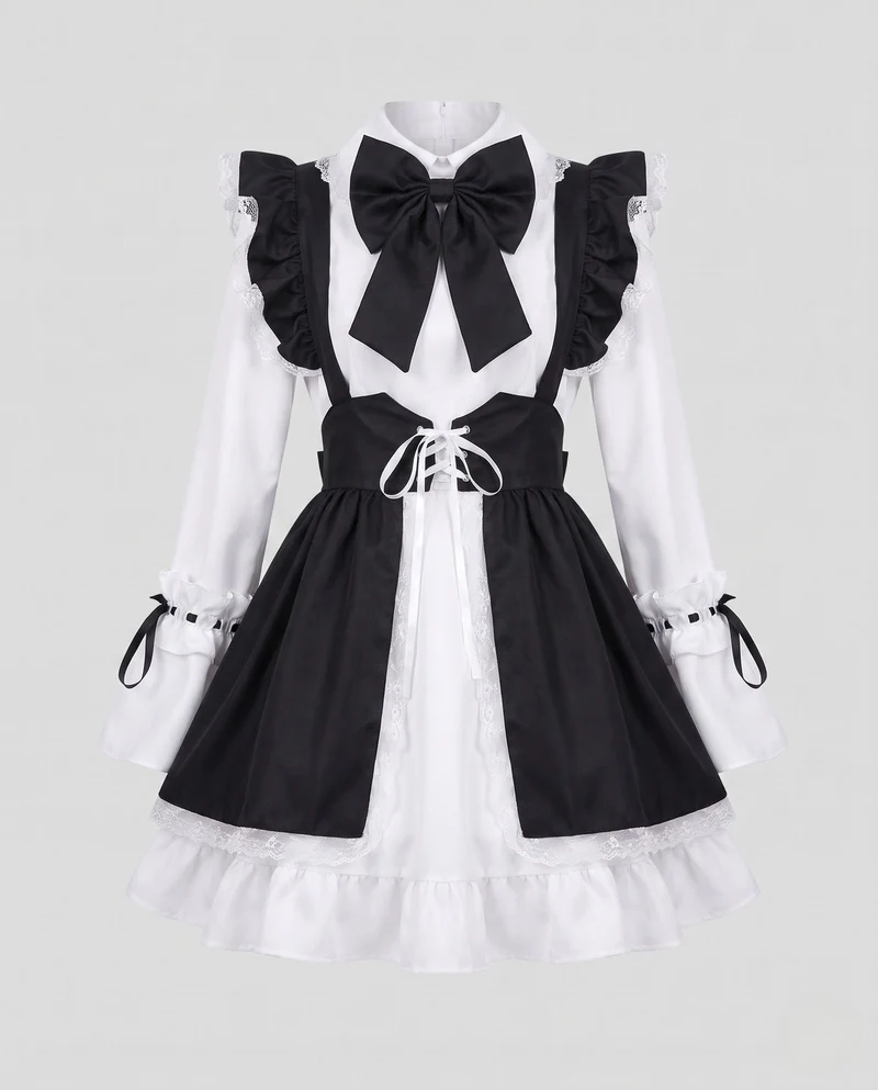 Damenkostüm als elegante Dienstmädchen mit Rüschen und Schleifen Drune