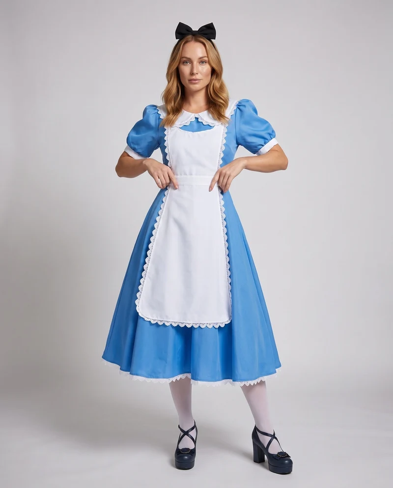 Damenkostüm im Alice im Wunderland-Stil mit Rüschen und Schürze Drune