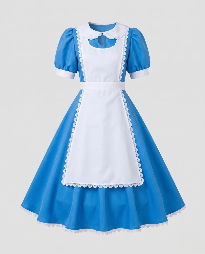 Damenkostüm im Alice im Wunderland-Stil mit Rüschen und Schürze Drune