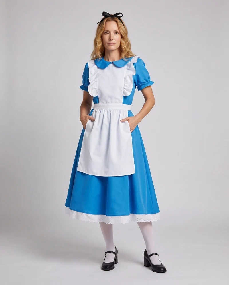 Damen Bezauberndes Alice Kostüm mit Generösem Rock und Rüschendetails Drune
