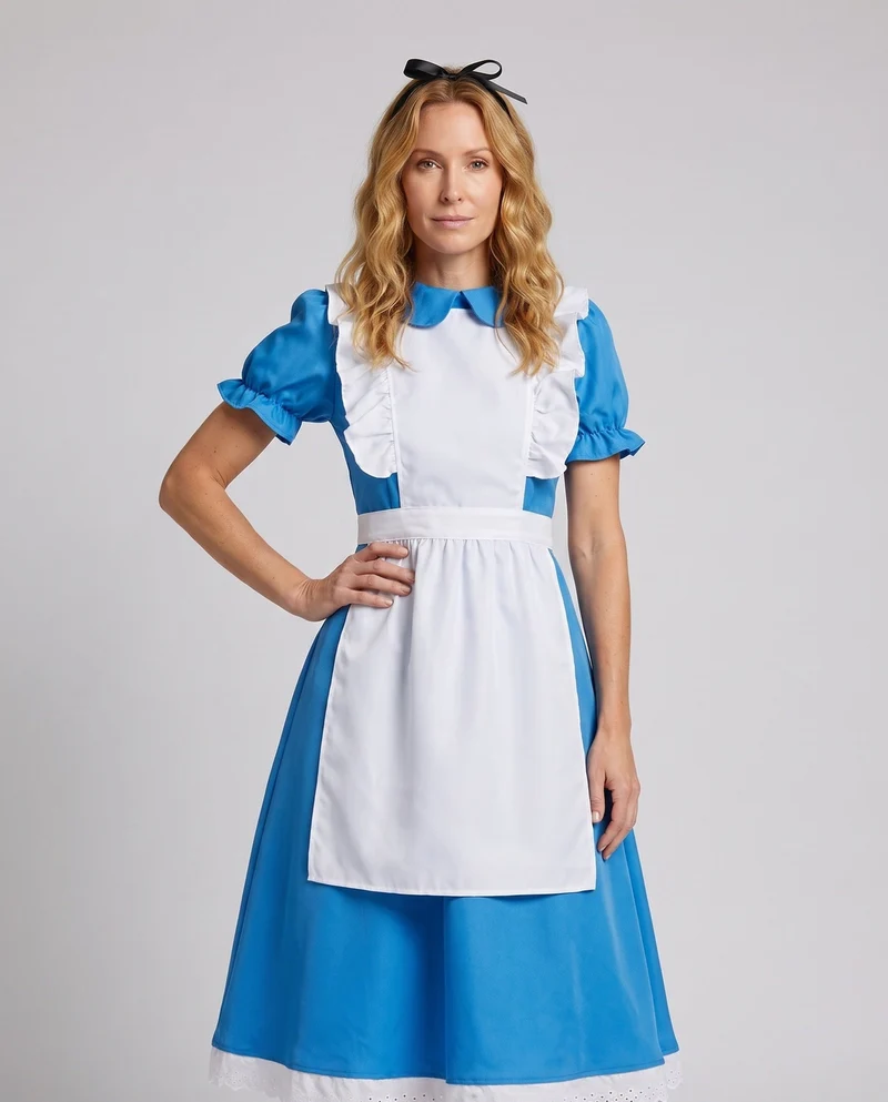 Damen Bezauberndes Alice Kostüm mit Generösem Rock und Rüschendetails Drune