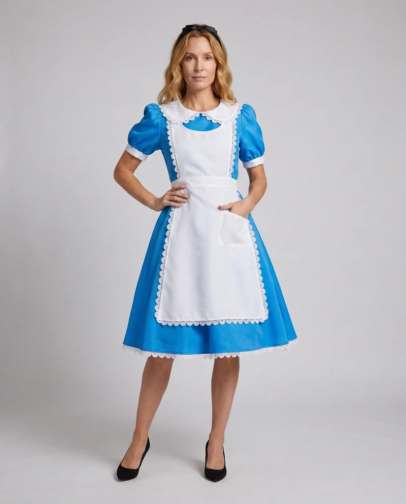 Damen Märchenkostüm im Stil von Alice im Wunderland mit Rüschen und Schürze Drune