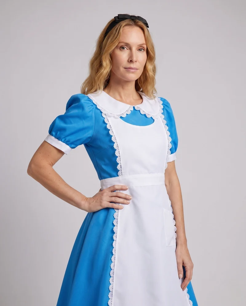 Damen Märchenkostüm im Stil von Alice im Wunderland mit Rüschen und Schürze Drune