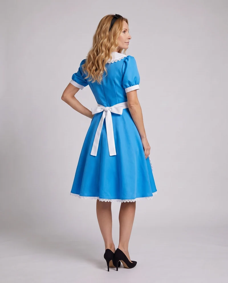 Damen Märchenkostüm im Stil von Alice im Wunderland mit Rüschen und Schürze Drune
