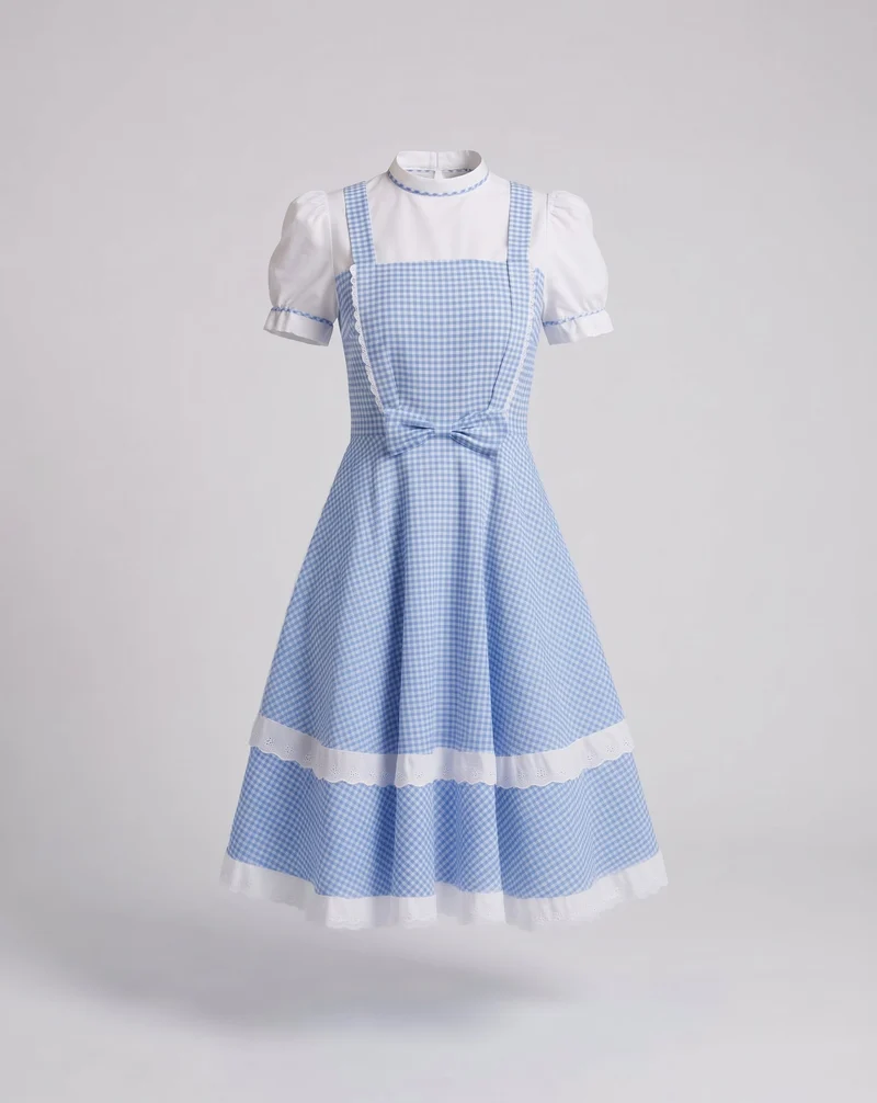 Damen nostalgisches kariertes Kleid mit Rüschendetails und passenden Accessoires Drune