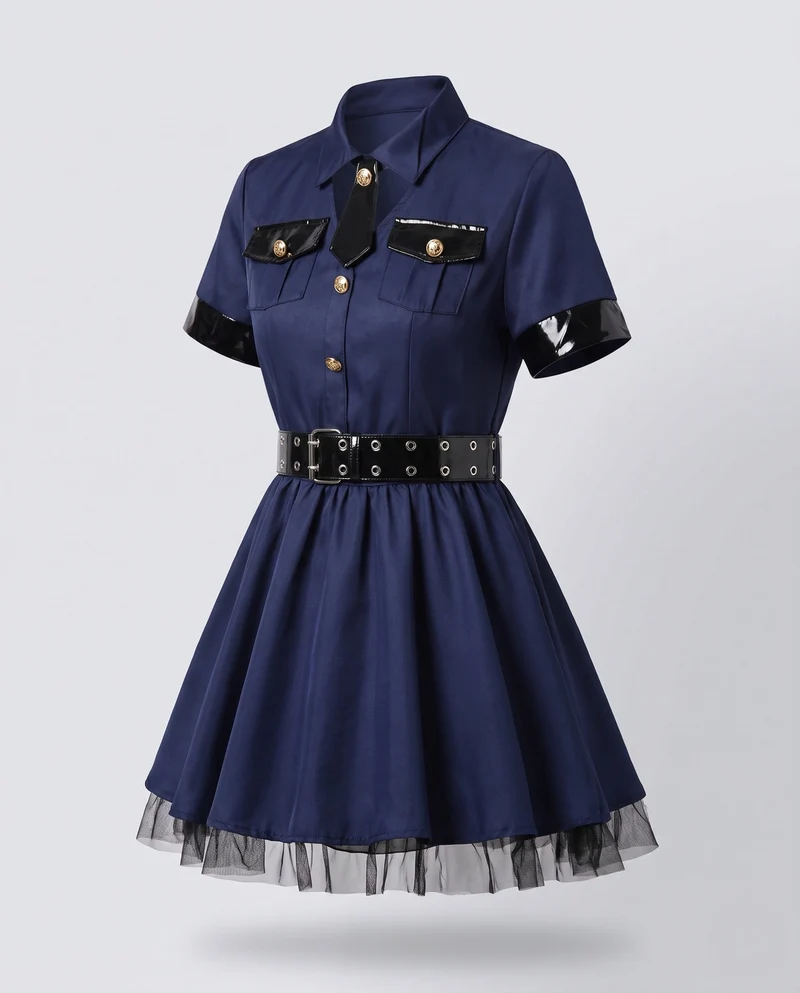 Damen Sexy Polizei Outfit mit Minikleid und Hut Drune