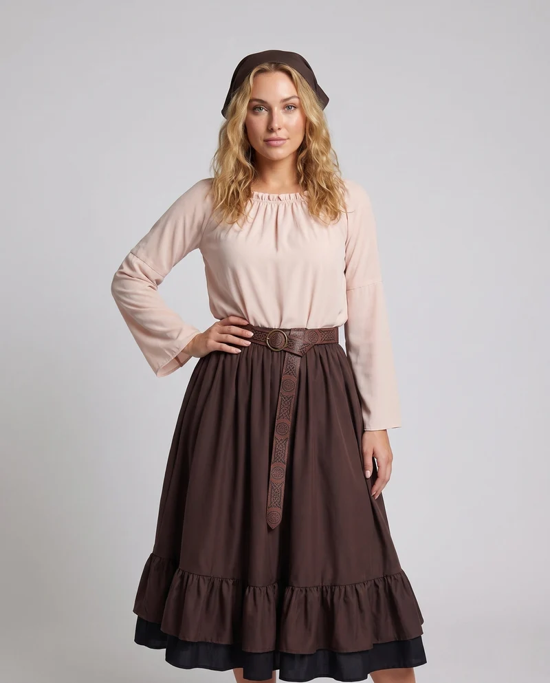 Damen Stylisches Langarmkleid mit Rüschen und Gürtel Drune