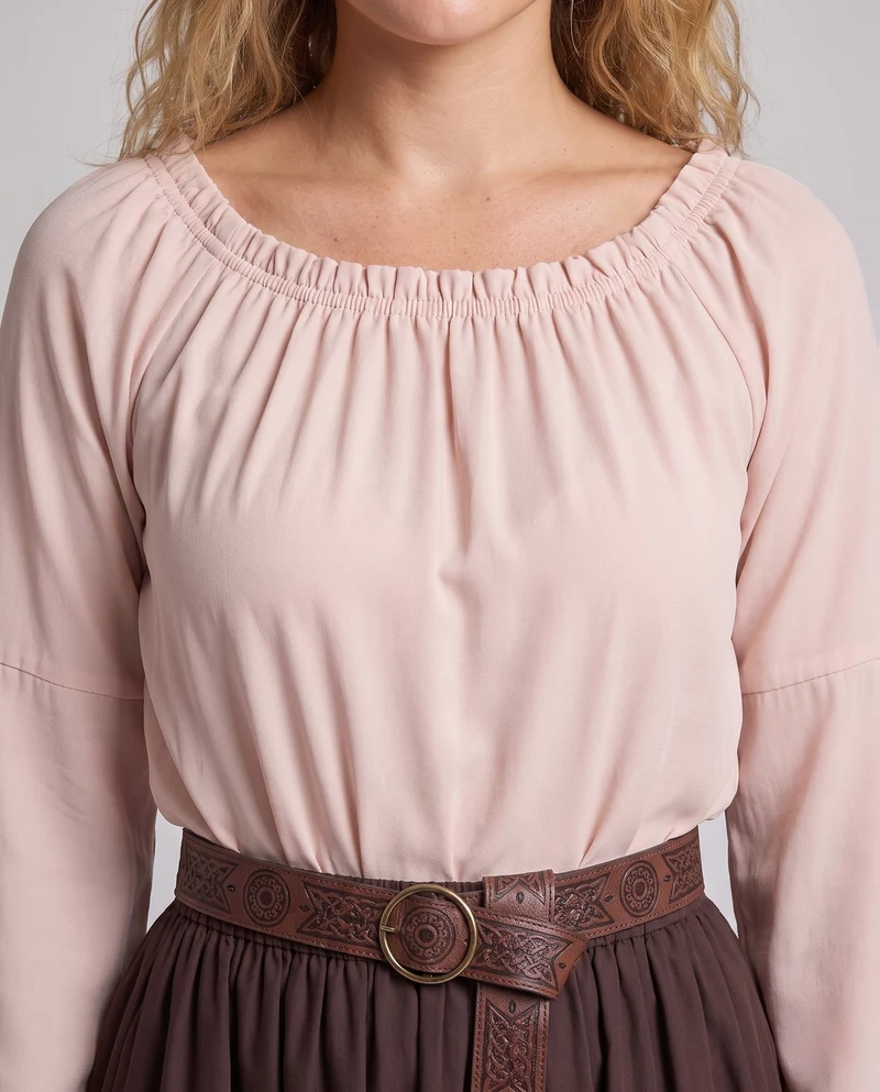 Damen Stylisches Langarmkleid mit Rüschen und Gürtel Drune