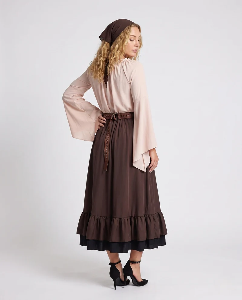 Damen Stylisches Langarmkleid mit Rüschen und Gürtel Drune