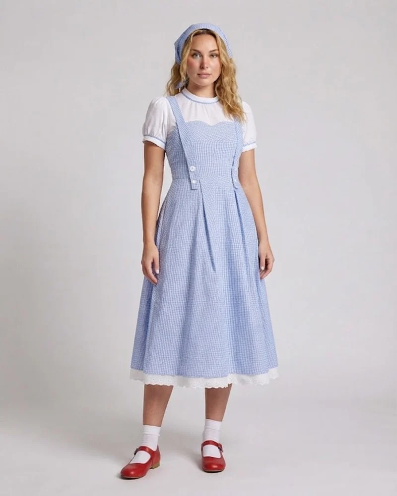 Damenkleid mit traditionellen Akzenten und Rüschendetails Drune