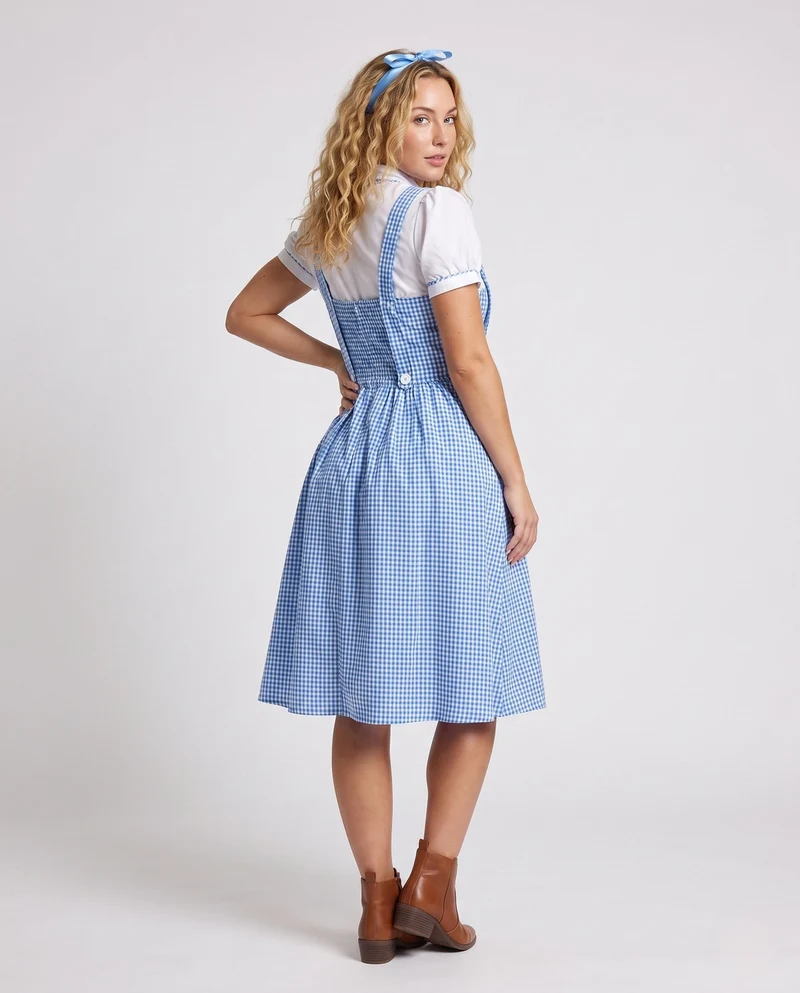 Damenkleid mit traditionellen Akzenten und Rüschendetails Drune