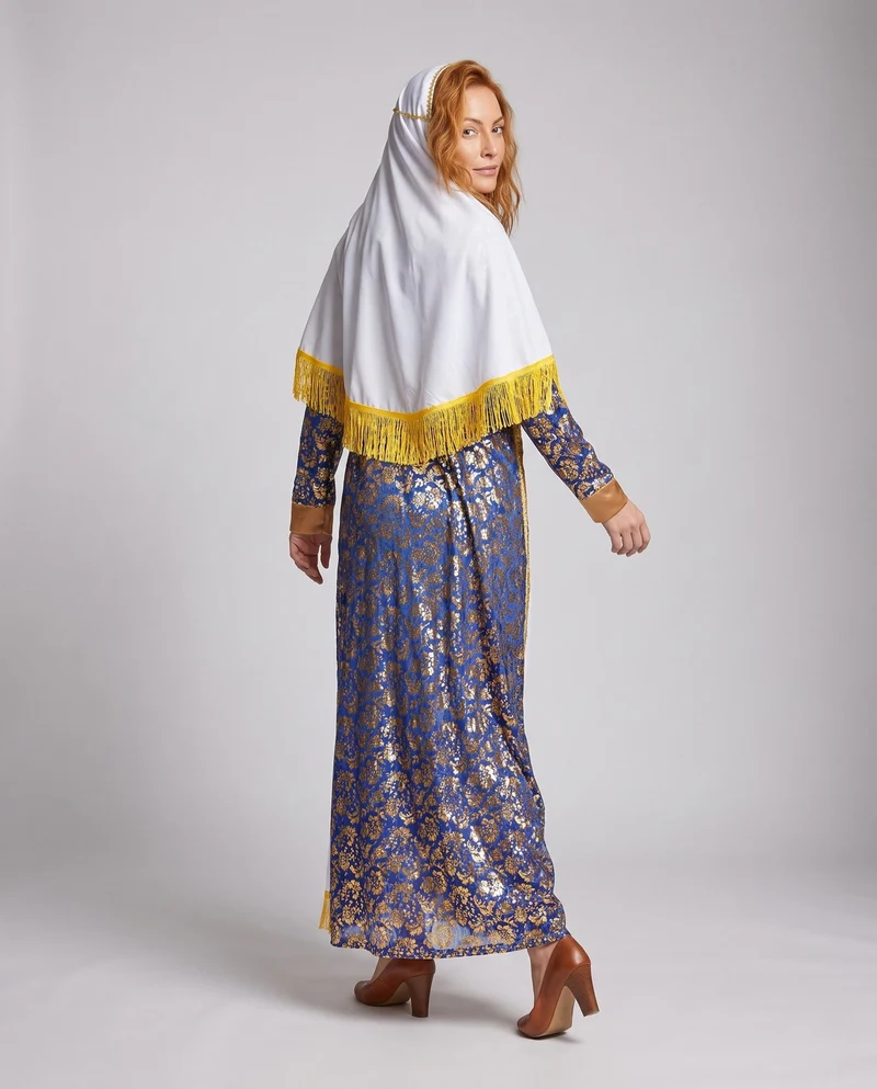 Frauen traditionellen arabischen Kostüm mit Fransen geprägtem Design und eleganter Überlagerung Drune
