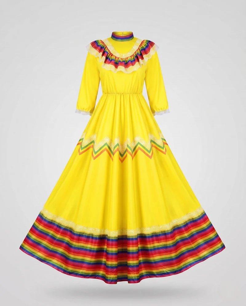 Frauen traditionelle Kleid mit buntem Saum und Spitzenverzierungen Drune