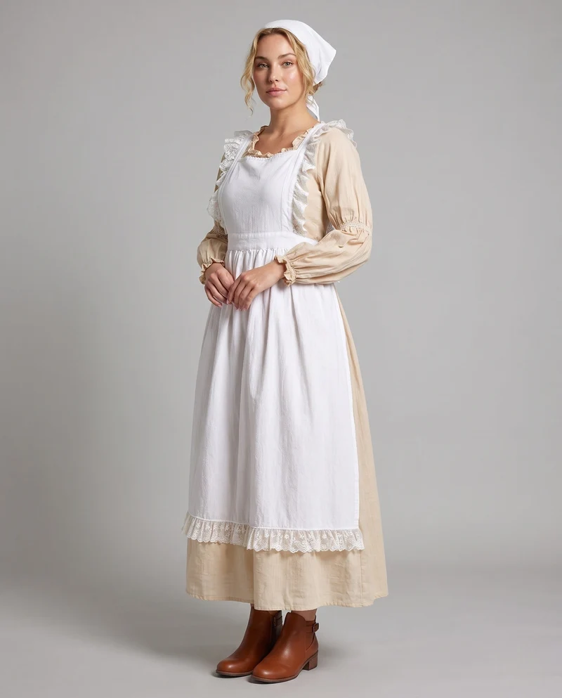 Frauen traditionelles Landhauskleid mit Rüschendetails und dekorativer Schürze Drune