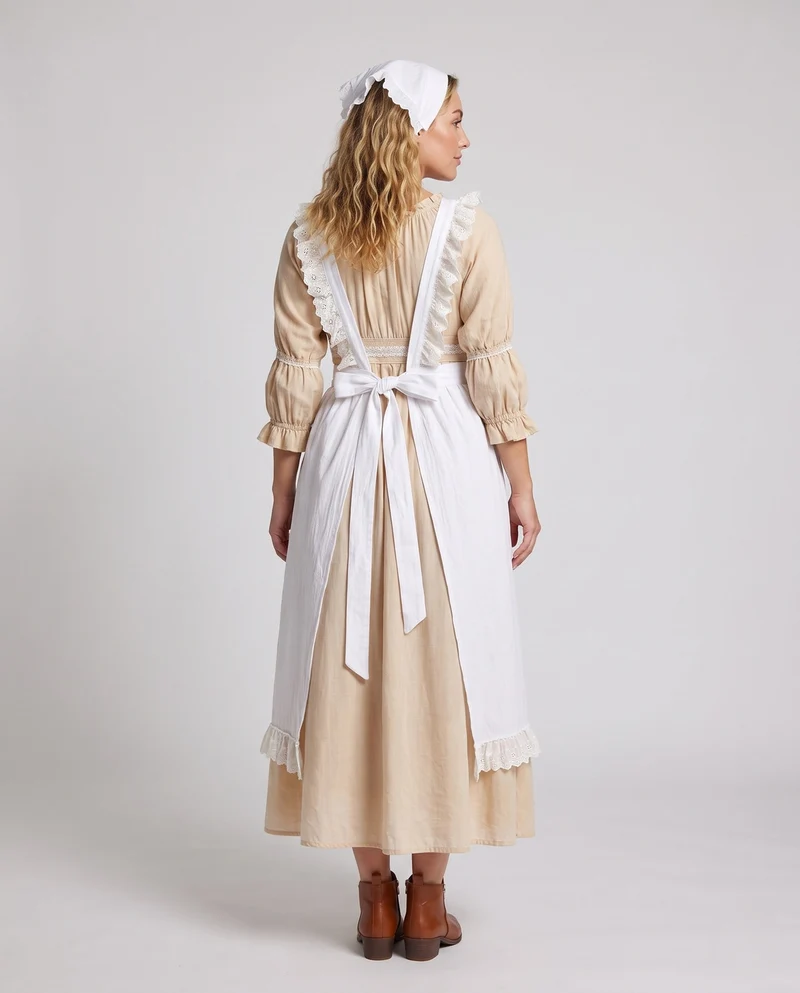 Frauen traditionelles Landhauskleid mit Rüschendetails und dekorativer Schürze Drune