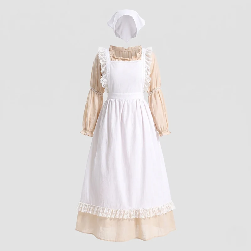 Frauen traditionelles Landhauskleid mit Rüschendetails und dekorativer Schürze Drune
