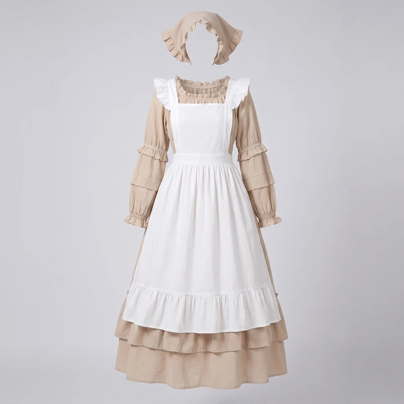 Frauen traditionelles Landhauskleid mit Rüschendetails und dekorativer Schürze Drune