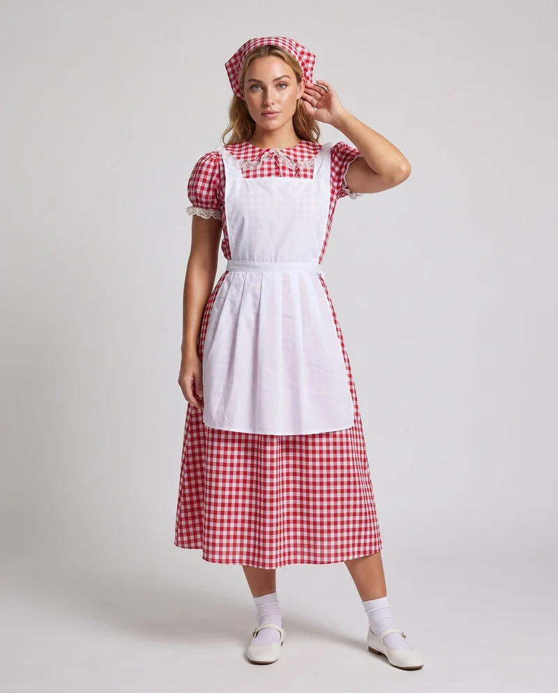 Damen traditionelle Landhauskleid mit Rüschendetails und Schürze Drune