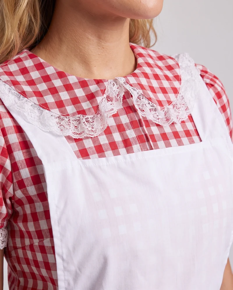 Damen traditionelle Landhauskleid mit Rüschendetails und Schürze Drune
