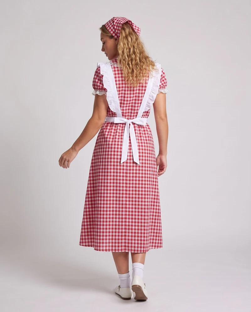 Damen traditionelle Landhauskleid mit Rüschendetails und Schürze Drune