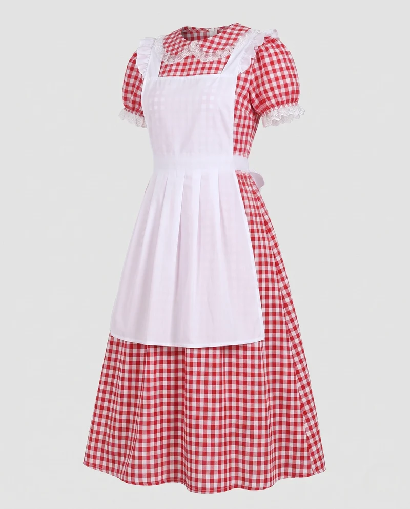 Damen traditionelle Landhauskleid mit Rüschendetails und Schürze Drune