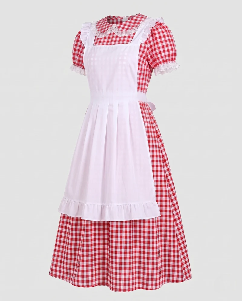 Damen traditionelle Landhauskleid mit Rüschendetails und Schürze Drune