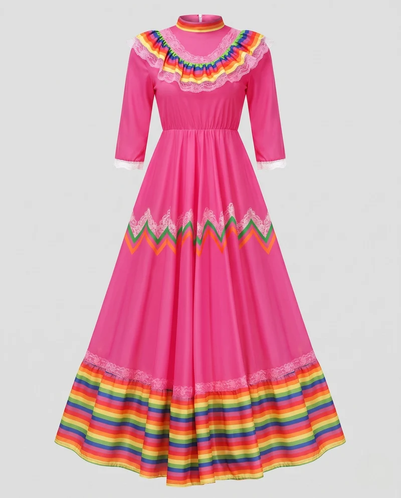 Frauen Traditionelles Mexikanisches Kleid mit Buntakzenten Drune